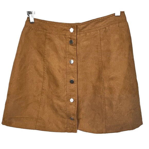 Divided H&M Skirt Mini Faux Suede Short Snaps Brown 6 Retro Boho Hippie‎ Western - Picture 2 of 4